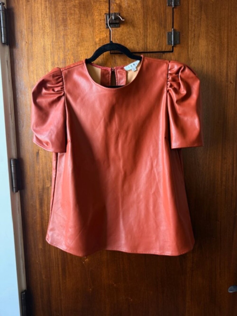Orange/Rust Pleather THML top with puff sleeves